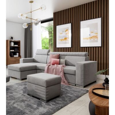 Fun Möbel Ecksofa Schlafsofa inkl. Hocker CANTON Stoff Camelia Hellgrau Ottomane Links Fun Möbel Ecksofa Schlafsofa inkl. Hocker CANTON Stoff Camelia Hellgrau Ottomane Links