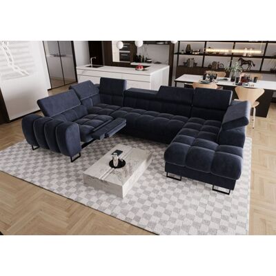 Fun Moebel Wohnlandschaft Schlafsofa BASTIEN RELAX in Stoff Terra Blau Ottomane Rechts Fun Moebel Wohnlandschaft Schlafsofa BASTIEN RELAX in Stoff Terra Blau Ottomane Rechts