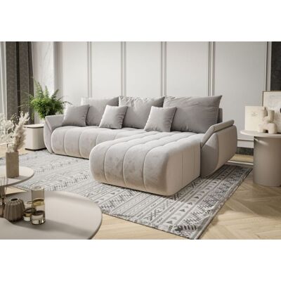 Fun Möbel Ecksofa Schlafsofa AKITA Stoff Monolith Hellgrau Ottomane Rechts Fun Möbel Ecksofa Schlafsofa AKITA Stoff Monolith Hellgrau Ottomane Rechts