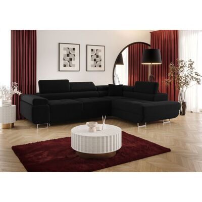 Fun Möbel Ecksofa Schlafsofa Sofa MONARO Stoff Poso Schwarz Ottomane Rechts Fun Möbel Ecksofa Schlafsofa Sofa MONARO Stoff Poso Schwarz Ottomane Rechts