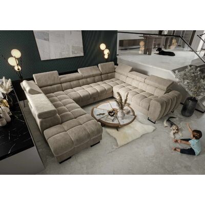 Fun Moebel Wohnlandschaft Schlafsofa BASTIEN XL in Stoff Terra Beige Ottomane Links Fun Moebel Wohnlandschaft Schlafsofa BASTIEN XL in Stoff Terra Beige Ottomane Links
