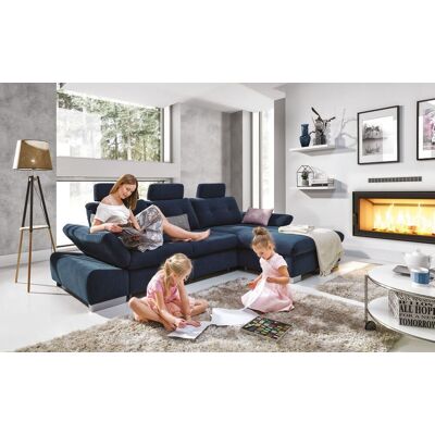 Fun Moebel - REMON - Blau - Ottomane Rechts - Schlafsofa Fun Moebel - REMON - Blau - Ottomane Rechts - Schlafsofa