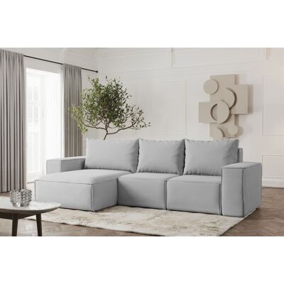 Fun Möbel Ecksofa Designersofa ESTELLE in Stoff Opera Velvet Hellgrau Ottomane Links Fun Möbel Ecksofa Designersofa ESTELLE in Stoff Opera Velvet Hellgrau Ottomane Links
