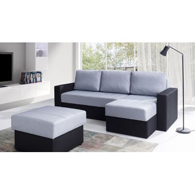 Fun Moebel Ecksofa Schlafsofa LABRI inkl.Hocker Schwarz/ Hellgrau Ottomane Rechts Fun Moebel Ecksofa Schlafsofa LABRI inkl.Hocker Schwarz/ Hellgrau Ottomane Rechts