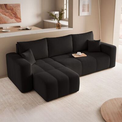 Fun Möbel Ecksofa Schlafsofa Sofa LEROS in Stoff Manila Schwarz Ottomane Links Fun Möbel Ecksofa Schlafsofa Sofa LEROS in Stoff Manila Schwarz Ottomane Links