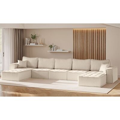 Fun Möbel Wohnlandschaft Sofa U-Form Modulsofa-Set 5-teilig SANDE Stoff Raven Creme Fun Möbel Wohnlandschaft Sofa U-Form Modulsofa-Set 5-teilig SANDE Stoff Raven Creme