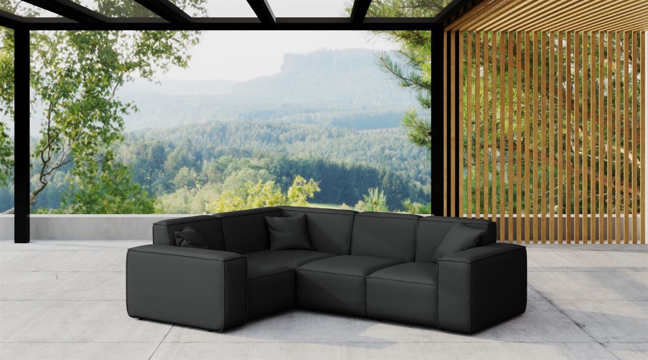 Fun Möbel Garten Ecksofa SUMMER wetterfester Stoff NXL Schwarz kurzer Schenkel Links