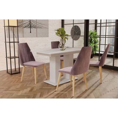 Fun Moebel Essgruppe Weiss matt-Tisch mit 4 Flieder CAROS Stühlen für Esszimmer oder Küche Fun Moebel Essgruppe Weiss matt-Tisch mit 4 Flieder CAROS Stühlen für Esszimmer oder Küche