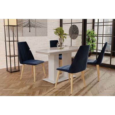 Fun Moebel Essgruppe Weiss HGL-Tisch mit 4 Dunkelblau CAROS Stühlen für Esszimmer oder K... Fun Moebel Essgruppe Weiss HGL-Tisch mit 4 Dunkelblau CAROS Stühlen für Esszimmer oder K...