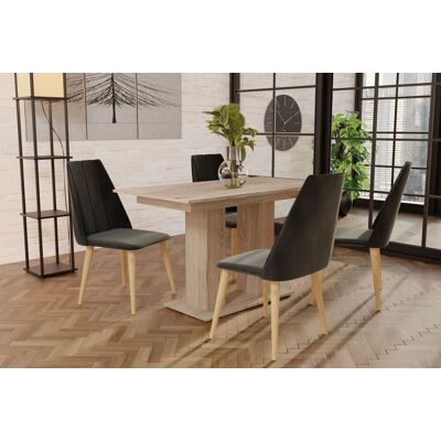 Fun Moebel Essgruppe Sonoma matt-Tisch mit 4 Dunkelgrau CAROS Stühlen für Esszimmer, Küche Fun Moebel Essgruppe Sonoma matt-Tisch mit 4 Dunkelgrau CAROS Stühlen für Esszimmer, Küche