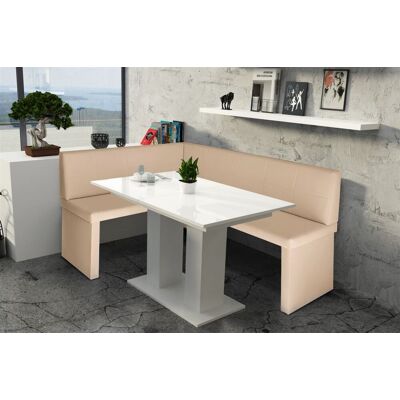Fun Moebel Eckbankgruppe 196x142 cm ROBIN XL R Creme / Esstisch DANTE Weiss Fun Moebel Eckbankgruppe 196x142 cm ROBIN XL R Creme / Esstisch DANTE Weiss
