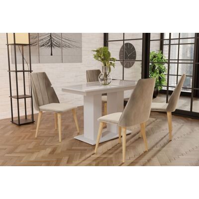 Fun Moebel Essgruppe Weiss HGL-Tisch mit 4 Creme CAROS Stühlen für Esszimmer oder Küche Fun Moebel Essgruppe Weiss HGL-Tisch mit 4 Creme CAROS Stühlen für Esszimmer oder Küche