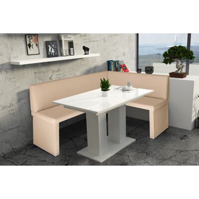 Fun Moebel Eckbankgruppe 196x142 cm ROBIN XL L Creme / Esstisch DANTE Weiss Fun Moebel Eckbankgruppe 196x142 cm ROBIN XL L Creme / Esstisch DANTE Weiss