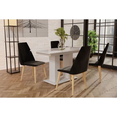 Fun Moebel Essgruppe Weiss HGL-Tisch mit 4 Schwarz CAROS Stühlen für Esszimmer oder Küche Fun Moebel Essgruppe Weiss HGL-Tisch mit 4 Schwarz CAROS Stühlen für Esszimmer oder Küche