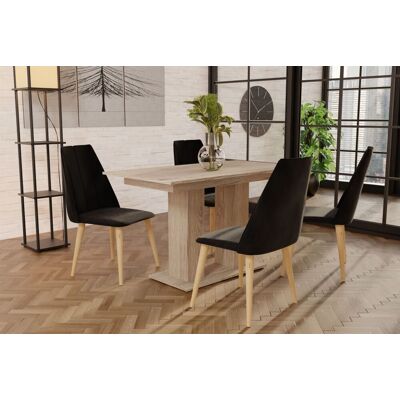Fun Moebel Essgruppe Sonoma matt-Tisch mit 4 Schwarz CAROS Stühlen für Esszimmer, Küche Fun Moebel Essgruppe Sonoma matt-Tisch mit 4 Schwarz CAROS Stühlen für Esszimmer, Küche
