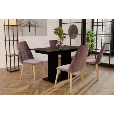 Fun Moebel Essgruppe Schwarz matt-Tisch mit 4 Flieder CAROS Stühlen für Esszimmer, Küche Fun Moebel Essgruppe Schwarz matt-Tisch mit 4 Flieder CAROS Stühlen für Esszimmer, Küche
