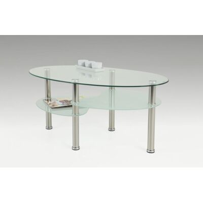 Fun Moebel Couchtisch Beistelltisch - Saly - 90x55 cm Klarglas / Chrom Fun Moebel Couchtisch Beistelltisch - Saly - 90x55 cm Klarglas / Chrom