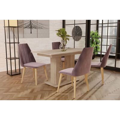 Fun Moebel Essgruppe Sonoma matt-Tisch mit 4 Flieder CAROS Stühlen für Esszimmer, Küche Fun Moebel Essgruppe Sonoma matt-Tisch mit 4 Flieder CAROS Stühlen für Esszimmer, Küche