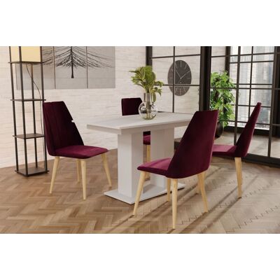 Fun Moebel Essgruppe Weiss matt-Tisch mit 4 Bordeauxrot CAROS Stühlen für Esszimmer oder... Fun Moebel Essgruppe Weiss matt-Tisch mit 4 Bordeauxrot CAROS Stühlen für Esszimmer oder...