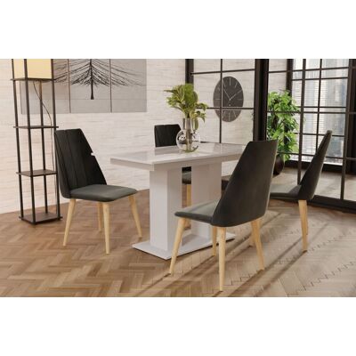 Fun Moebel Essgruppe Weiss HGL-Tisch mit 4 Dunkelgrau CAROS Stühlen für Esszimmer oder K... Fun Moebel Essgruppe Weiss HGL-Tisch mit 4 Dunkelgrau CAROS Stühlen für Esszimmer oder K...