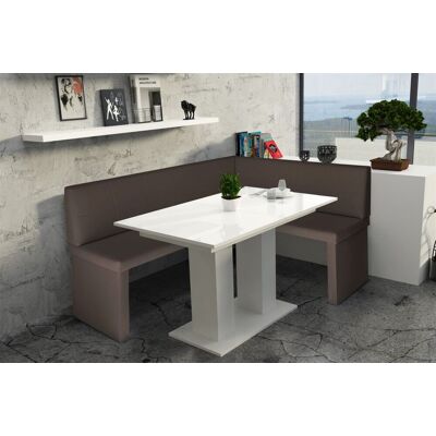 Fun Moebel Eckbankgruppe 196x142 cm ROBIN XL L Braun / Esstisch DANTE Weiss HGL Fun Moebel Eckbankgruppe 196x142 cm ROBIN XL L Braun / Esstisch DANTE Weiss HGL