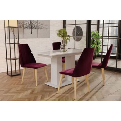 Fun Moebel Essgruppe Weiss HGL-Tisch mit 4 Bordeauxrot CAROS Stühlen für Esszimmer oder ... Fun Moebel Essgruppe Weiss HGL-Tisch mit 4 Bordeauxrot CAROS Stühlen für Esszimmer oder ...