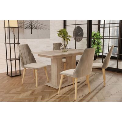Fun Moebel Essgruppe Sonoma matt-Tisch mit 4 Creme CAROS Stühlen für Esszimmer, Küche Fun Moebel Essgruppe Sonoma matt-Tisch mit 4 Creme CAROS Stühlen für Esszimmer, Küche
