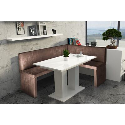 Fun Moebel Eckbankgruppe 196x142 cm ROBIN XL L Vin..Braun / Esstisch DANTE Weiss Fun Moebel Eckbankgruppe 196x142 cm ROBIN XL L Vin..Braun / Esstisch DANTE Weiss