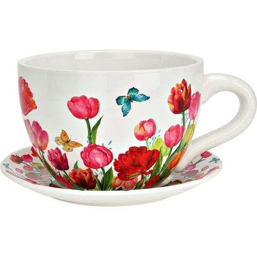 Wurm Pflanztasse Blumen Dekor aus Keramik 34 cm