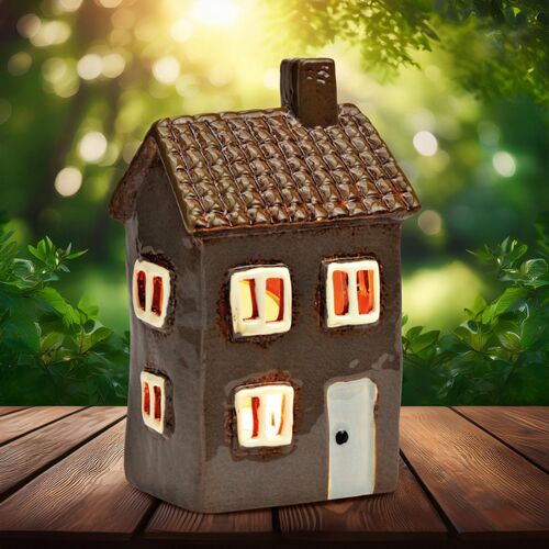 Wurm Windlicht Haus aus Steingut 10 bunt