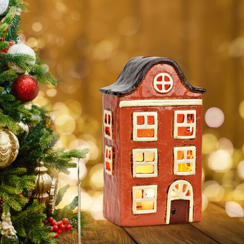 Wurm Windlicht Haus aus Steingut 9 bunt