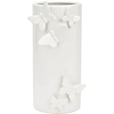 Wurm Vase mit 3D Schmetterling Dekor aus Keramik Weiß Wurm Vase mit 3D Schmetterling Dekor aus Keramik Weiß