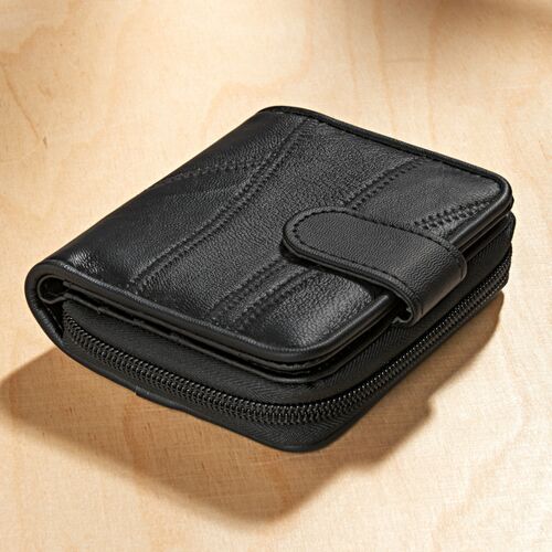 3Pagen Patchwork-Ledergeldbörse schwarz