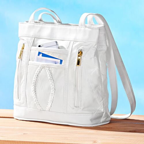 3Pagen Schultertasche in Lederpatchwork weiß