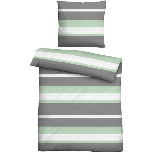 Castell Baumwoll Edelflanell Bettwäsche Querstreifen fichte, 1x 135x200 cm + 1x 80x80 cm