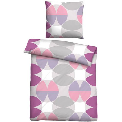 Castell Baumwoll Renforce Bettwäsche Kreisemix brombeer, 1x 135x200 cm + 1x 80x80 cm
