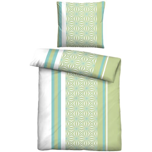 Castell Baumwoll Renforce Bettwäsche Längsmuster pistaziengrün, 1x 155x220 cm + 1x 80x80 cm
