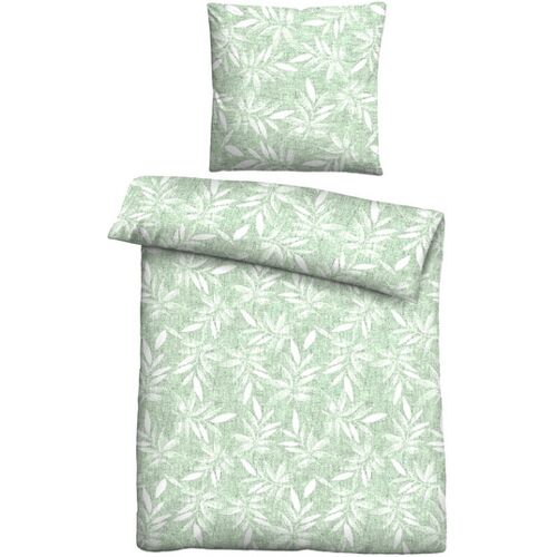 Castell Feinbiber Bettwäsche Blätter mint, 1x 135x200 cm + 1x 80x80 cm