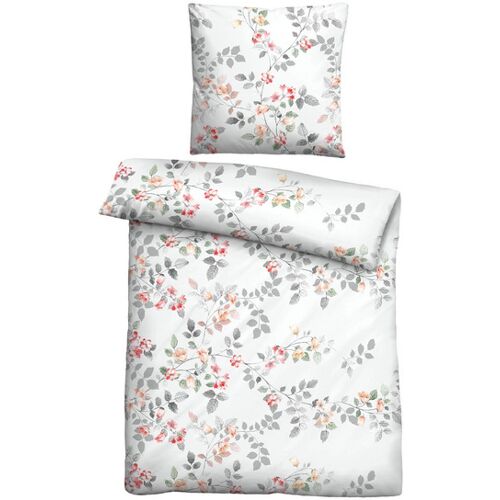Castell Feinbiber Bettwäsche Blumenranke perlmutt, 1x 155x220 cm + 1x 80x80 cm