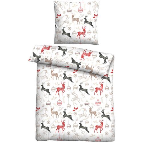 Castell Feinbiber Bettwäsche Hirsche Weihnachten weiss, 1x 135x200 cm + 1x 80x80 cm
