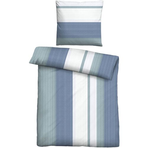 Castell Feinbiber Bettwäsche Längsstreifen lagune, 1x 155x220 cm + 1x 80x80 cm