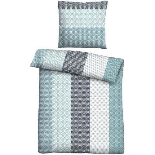 Castell Nicki Bettwäsche Längsstreifen taubenblau, 1x 155x220 cm + 1x 80x80 cm