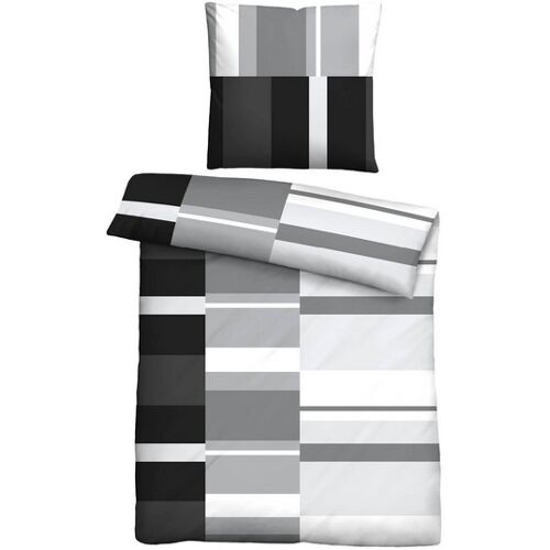 Castell Polycotton Renforce Bettwäsche Streifen schwarz, 1x 155x220 cm + 1x 80x80 cm