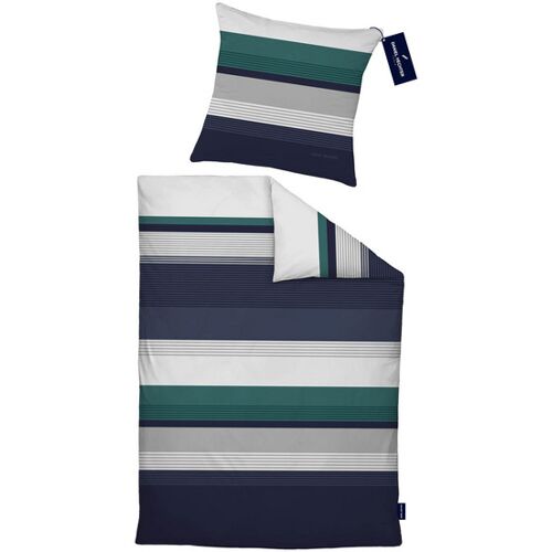 Daniel Hechter Biber Bettwäsche Querstreifen marine, 135x200 cm + 80x80 cm