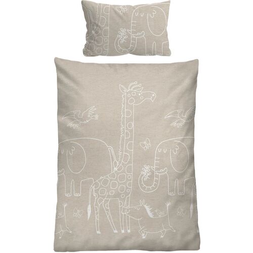 biberna Melange-Flanell Bettwäsche Tiere kitt, 1x 100x135 cm + 1x 40x60 cm