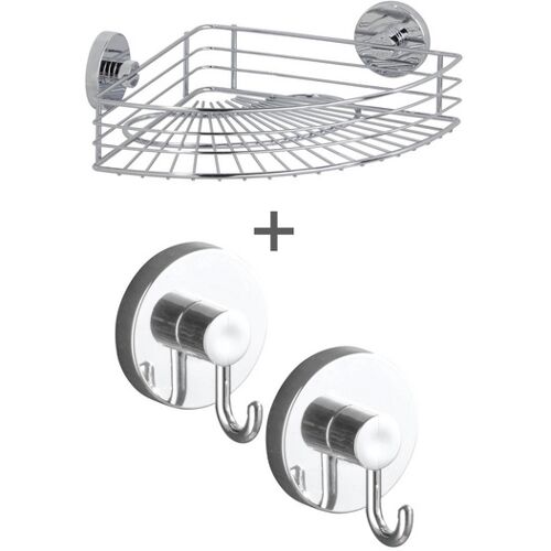 Eckablage Bari mit Haken 3-tlg. Vacuum-Loc Schwarz WENKO