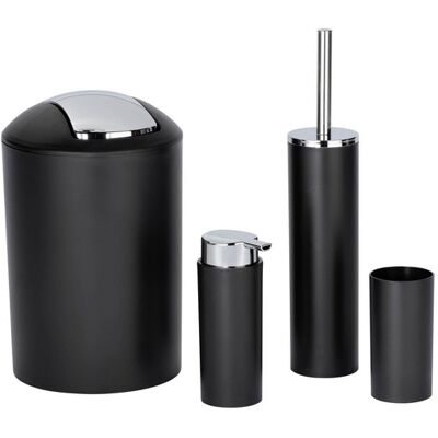Wenko - Set Badezimmer Calvo 4 Stück mit Seifenschale, Zahnbürstenhalter, WC-Bürste und Mülleimer - Badezimmer Set Wenko - Set Badezimmer Calvo 4 Stück mit Seifenschale, Zahnbürstenhalter, WC-Bürste und Mülleimer - Badezimmer Set