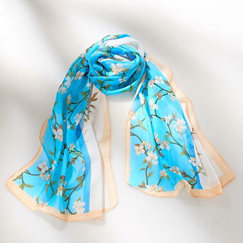 3Pagen Chiffon-Schal mit Blütenmuster hellblau