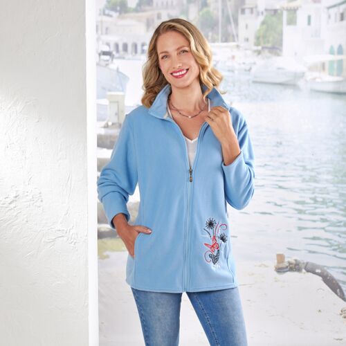 3Pagen Fleece-Jacke mit Stickerei hellblau