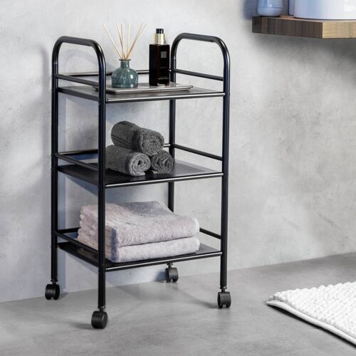 Badwagen 3 Etagen Schwarz aus lackiertem Stahl WENKO